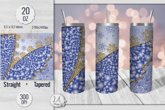 Blue Gold Snowflake Tumbler Graphics for Print Templates